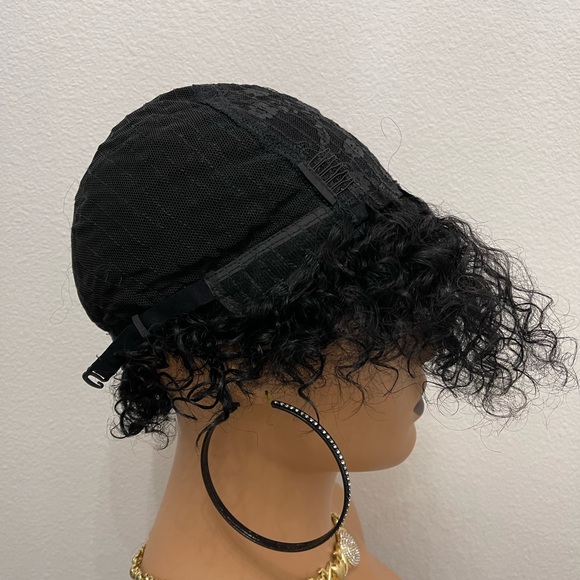 New! Unused! Short curly Human Hair Glueless Wig (No Lace, All wefts) Natural Bl - Picture 7 of 10